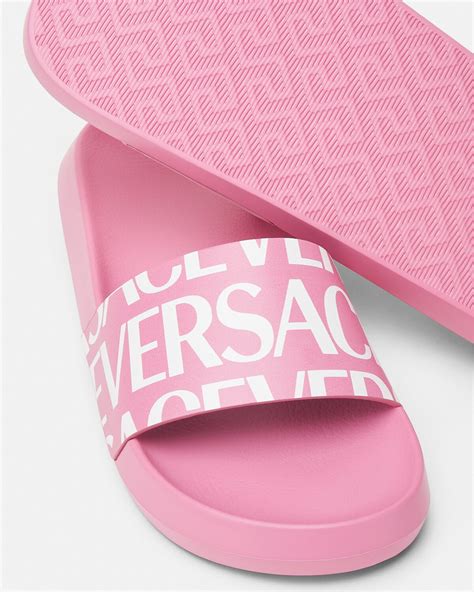 versace pool slides women's|Versace allover slides.